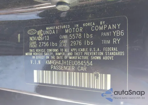 2014 Hyundai Equus Signature из США, поврежденный, VIN KMHGH4JH1EU084554